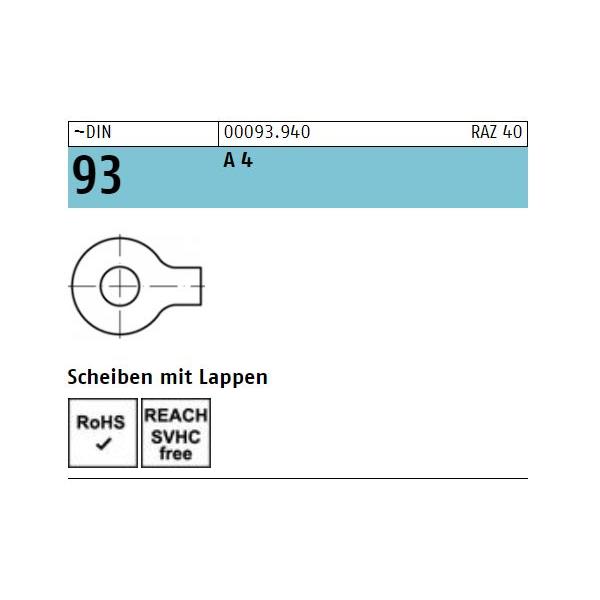 Sicherungsblech DIN 93 - mit 1 Lappen - Edelstahl A4