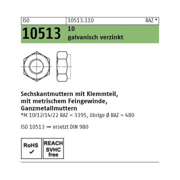 Sechskantmutter ISO 10513 - mit Klemmteil - Feingewinde - verzinkt 10