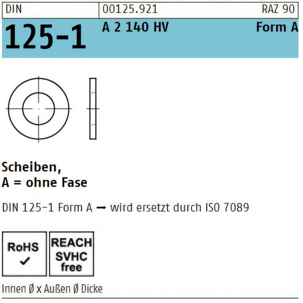 DIN 125a - Unterlegscheibe A2  /  3,2mm // 1000 Stück