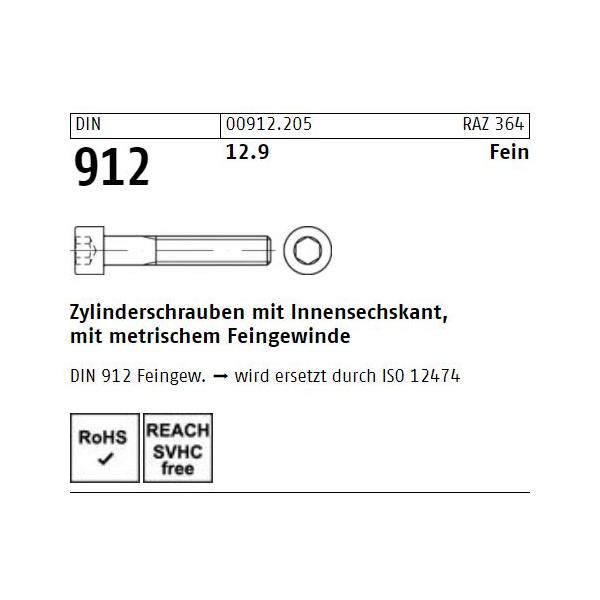 Zylinderschrauben DIN 912 12.9 M 8 x 35 Inhalt 200 Stück 