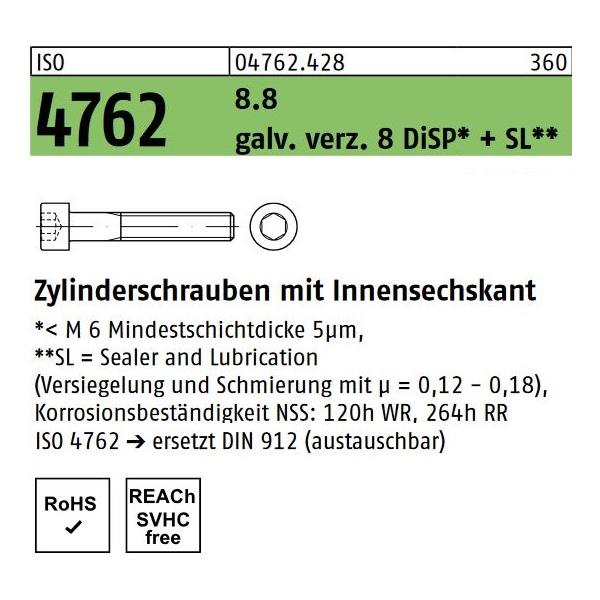 ISO 4762 8.8 M 3 x 6 gal Zn DiSP + SL