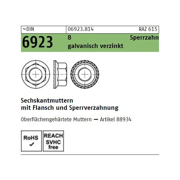 DIN 6923 Flanschmuttern - verzinkt - Stahl 8 - mV