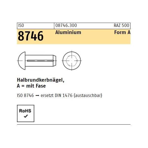 Halbrundkerbnagel - ISO 8746 - Aluminium