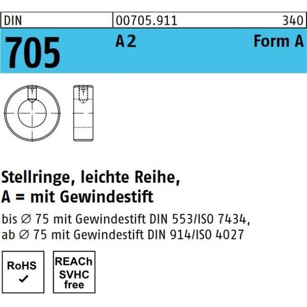 DIN 705 - Stellringe Form A mit Gewindestift A2  / 10mm // 50 Stück