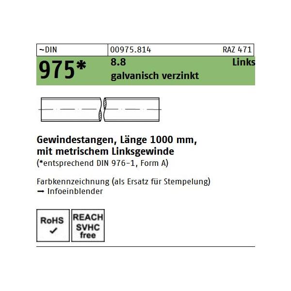 DIN 975 Gewindestangen Stahl 8.8 - verzinkt - Linksgewinde