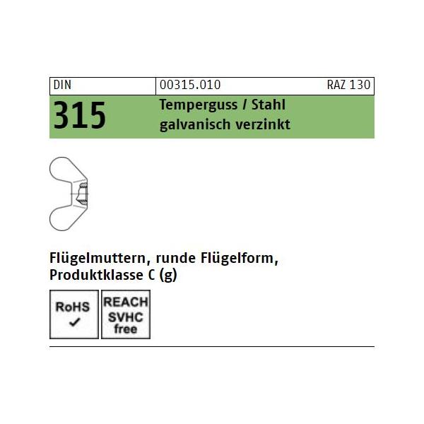 Flügelmuttern DIN 315 -  deutsche Form (rund) - Temperguss verzinkt