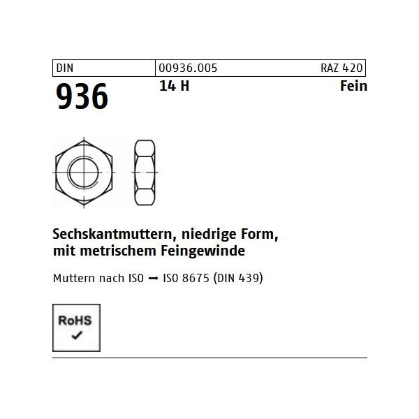 DIN  936 - Sechskantmutter ST 14H Feingewinde / M33 x 1,5 // 1 Stück